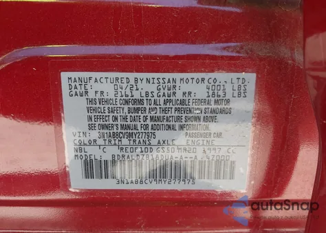 2021 Nissan Sentra Sv Xtronic Cvt from USA, damaged, VIN 3N1AB8CV9MY277975